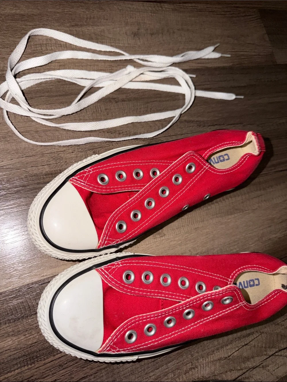 Converse Red Canvas Low-Top Slip-On Sneakers with White Toe Caps
